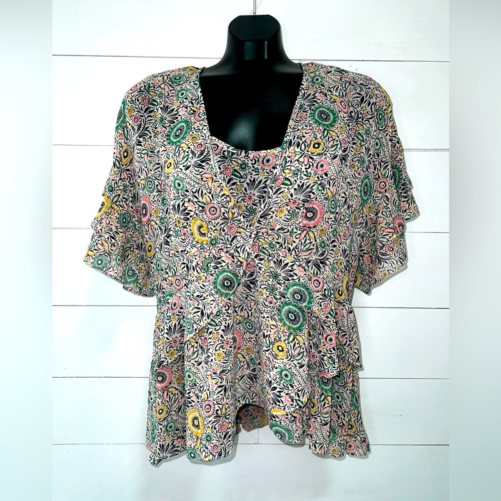 CABI Poet Folklore Blouse Ruffle Hi-Low Chiffon 2 Piece Set Size M Cottage Core